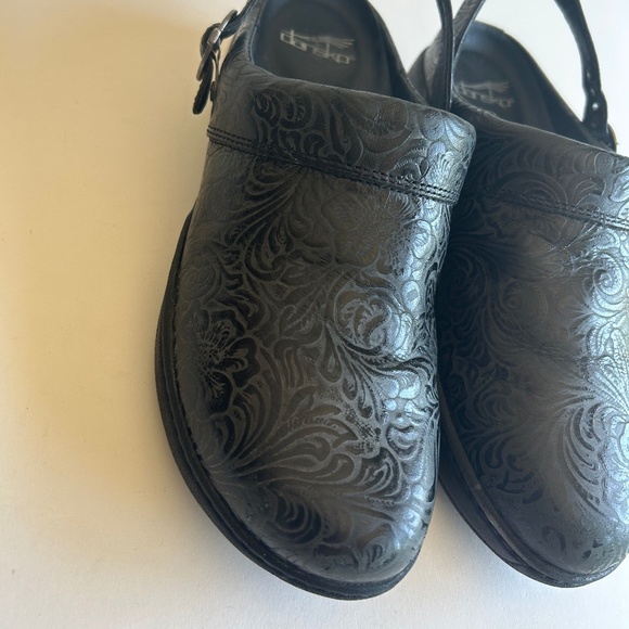 Dansko Black Grey Leather Clogs Sandals size EUR 40, US 9.5 - Picture 4 of 12